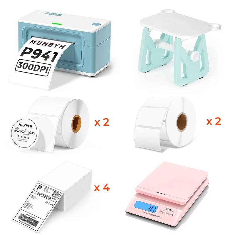 MUNBYN RW941BP 300DPI Bluetooth Thermal Label Printer Kit for Product Labels
