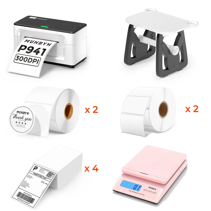MUNBYN RW941BP 300DPI Bluetooth Thermal Label Printer Kit for Product Labels