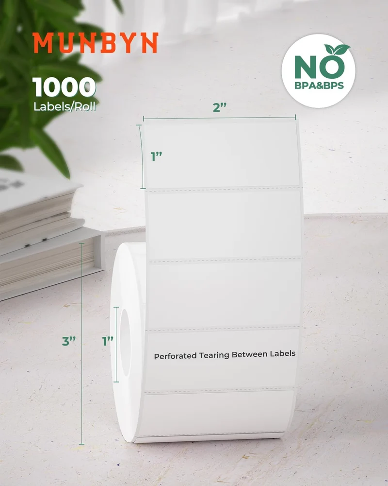 MUNBYN 2" x 1" Rectangle Thermal Labels for Barcode and Product Labels