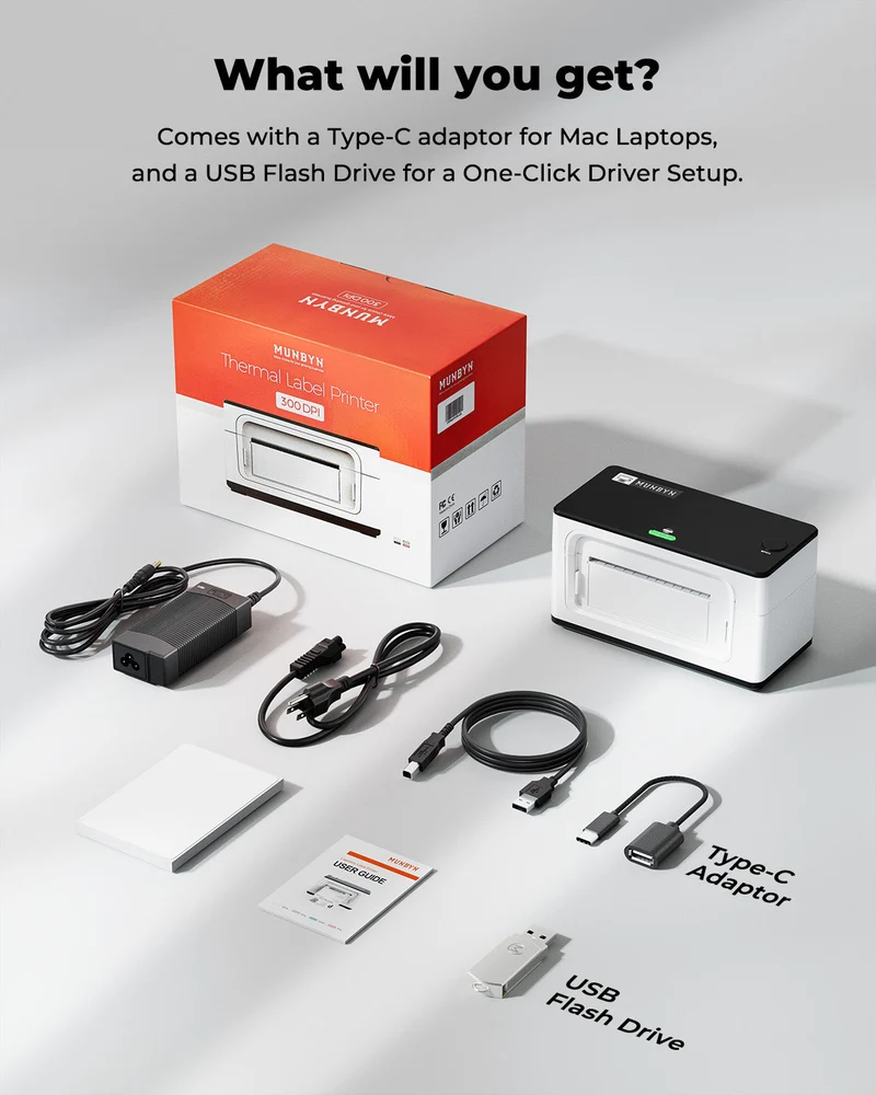 MUNBYN RealWriter 941BP 300DPI Bluetooth Drucker & Rechteck Etiketten Handgemacht Verpackung Starter Set