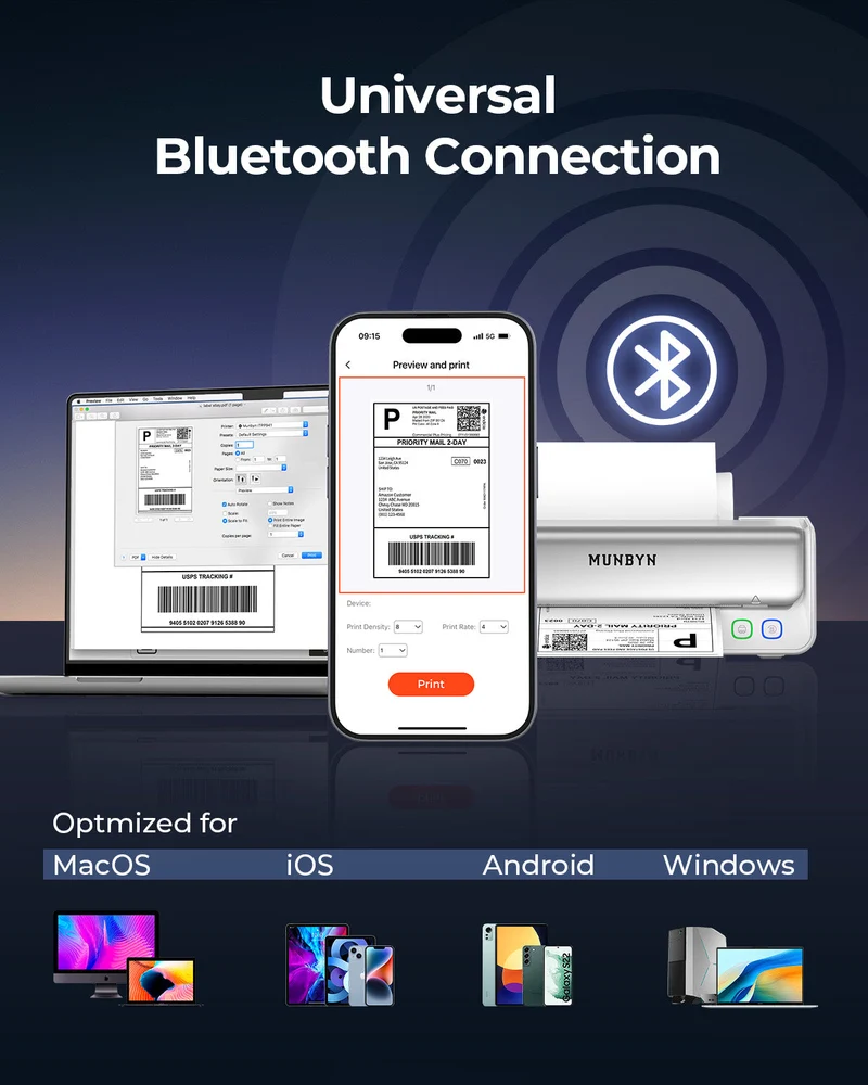 MUNBYN RealWriter 405B Bluetooth Drucker & Kreis Etiketten Kerze Produkt Profi Set