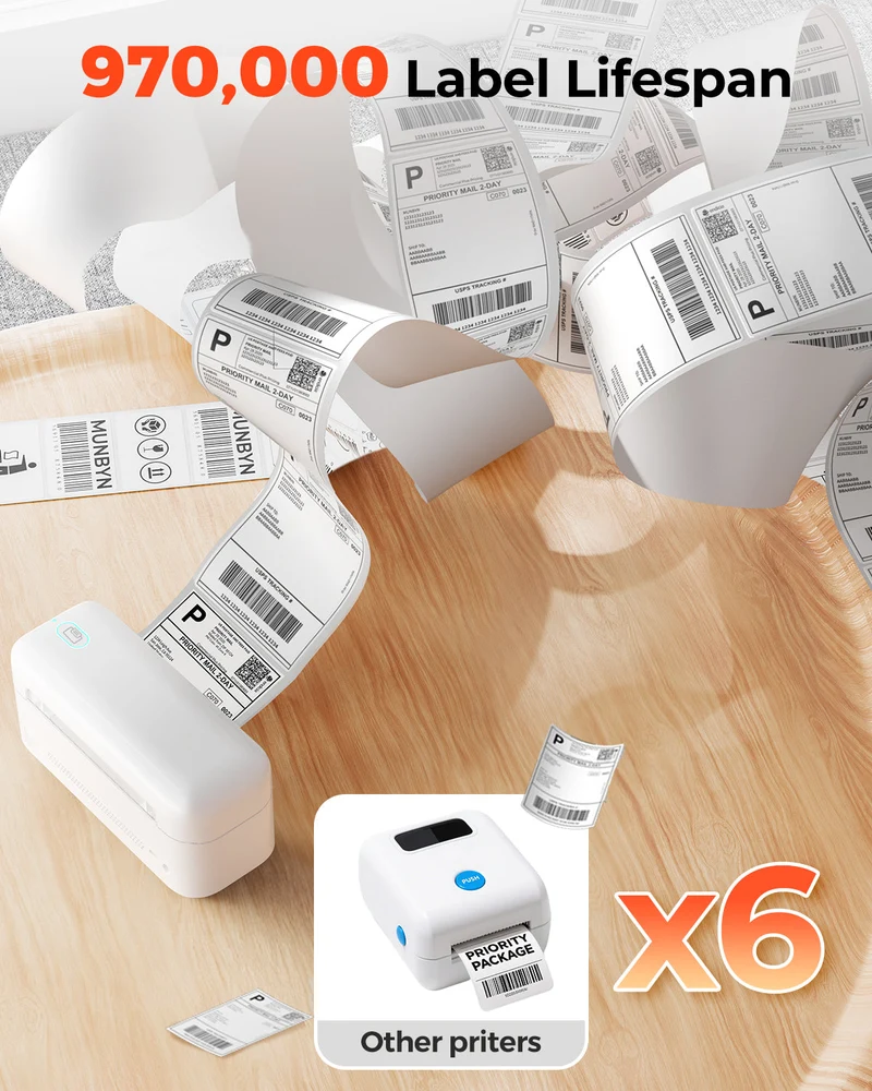 MUNBYN RealWriter 402B Bluetooth Drucker & 4x6 Falt Etiketten Kleidung Versand Schnell Set