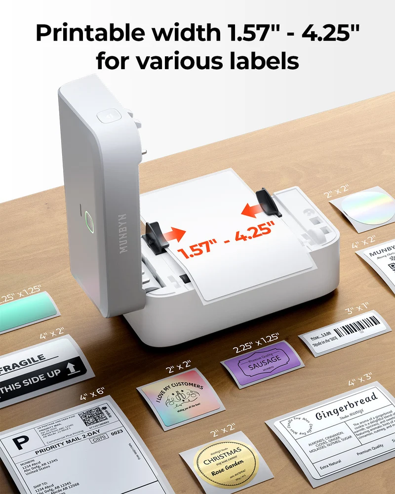 MUNBYN RealWriter 403B Bluetooth Drucker & 4x6 Falt Etiketten Kerze Versand Starter Set