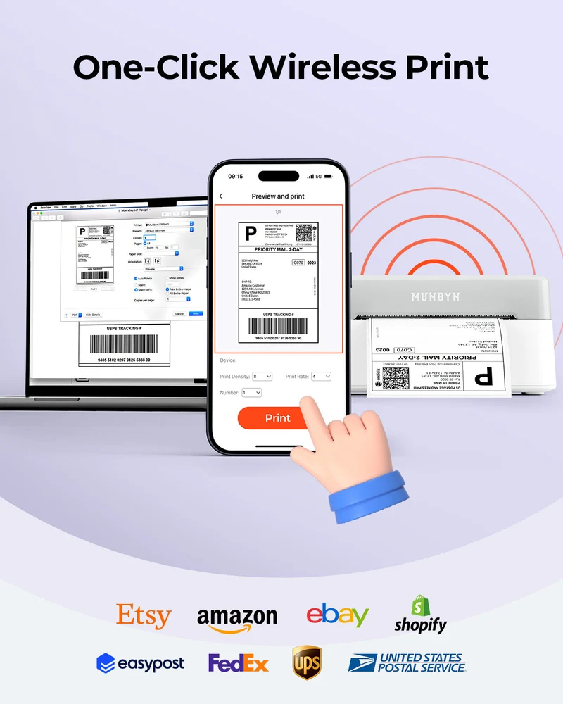 MUNBYN RealWriter 403B Bluetooth Drucker & Transparent Etiketten TikTok Produkt Kennzeichnung Elegant Set