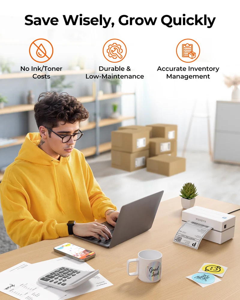 MUNBYN 130B Bluetooth Drucker & Kreis Etiketten Shopify Verpackung & Branding Klassisch Set