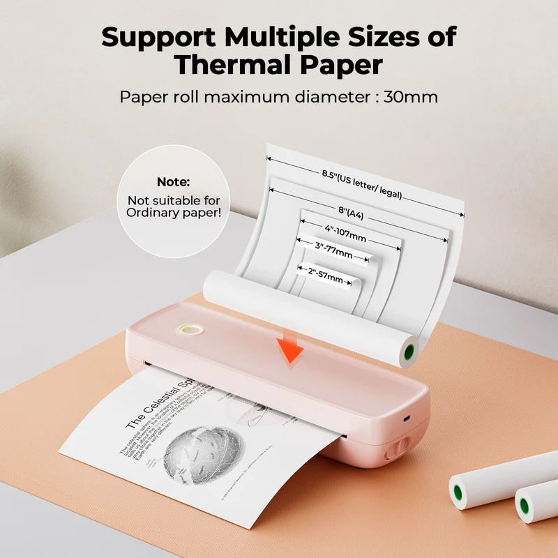 MUNBYN ITP04 Inkless Portable A4 Printer for Travel and Documents