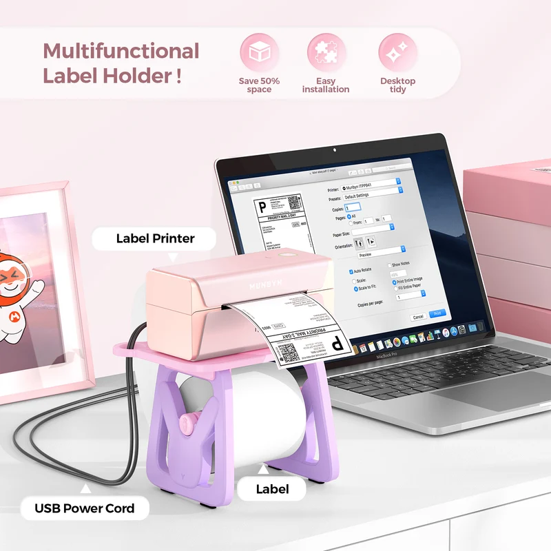 MUNBYN ILH02 3-in-1 Label Holder for Printer and Roll Storage