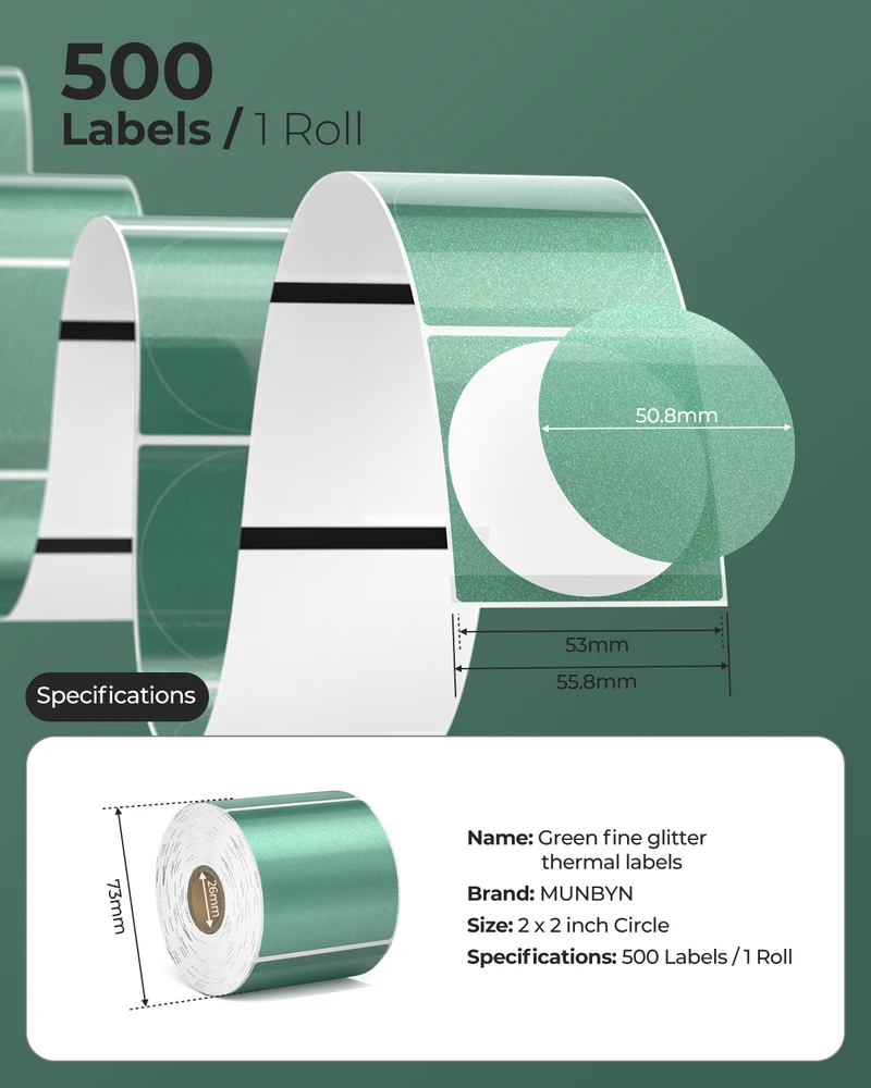 MUNBYN 2" Glitter Thermal Labels for Branding Stickers