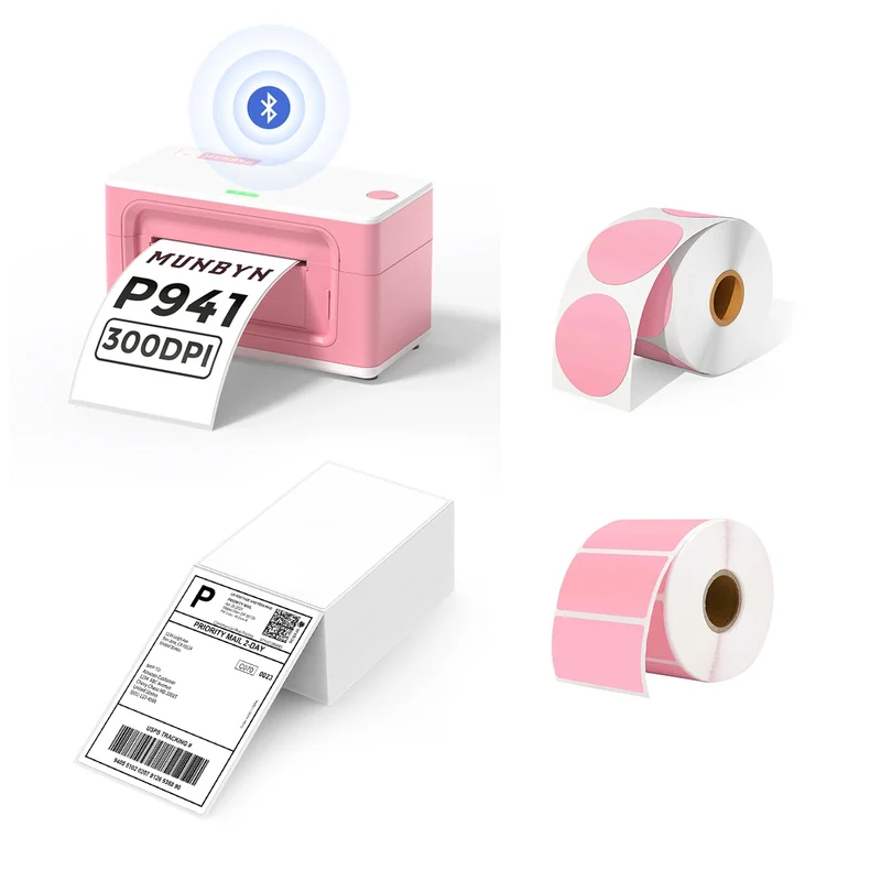 MUNBYN RW941BP 300DPI Bluetooth Thermal Label Printer Kit for Product Labels