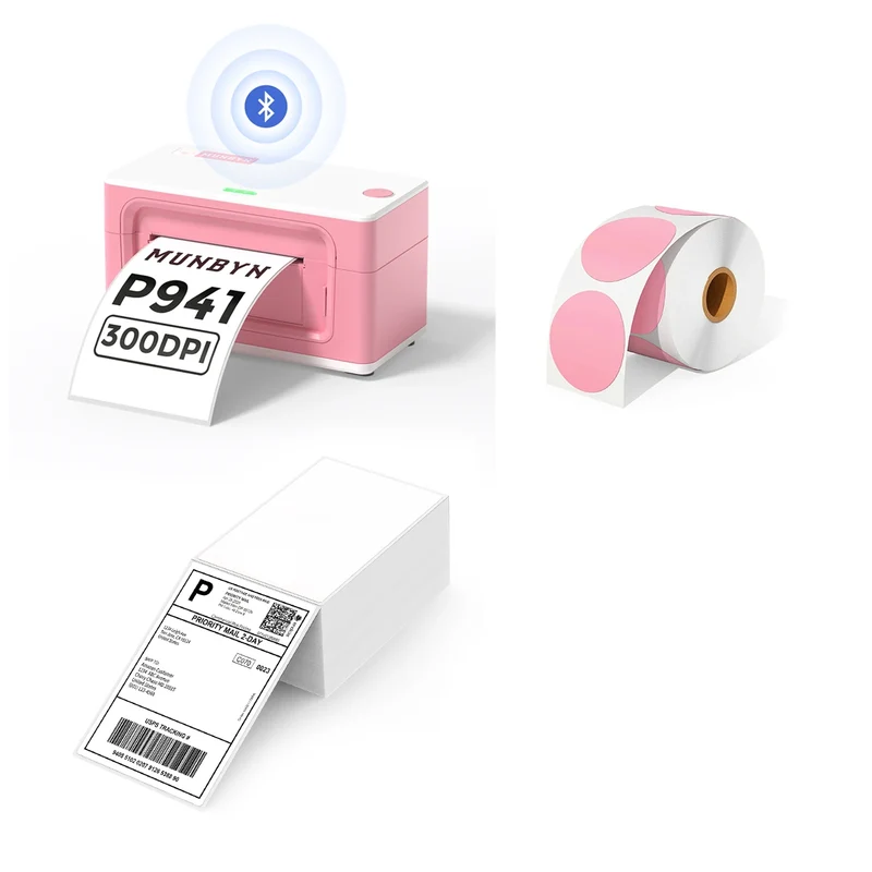 MUNBYN RW941BP 300DPI Bluetooth Thermal Label Printer Kit for Product Labels