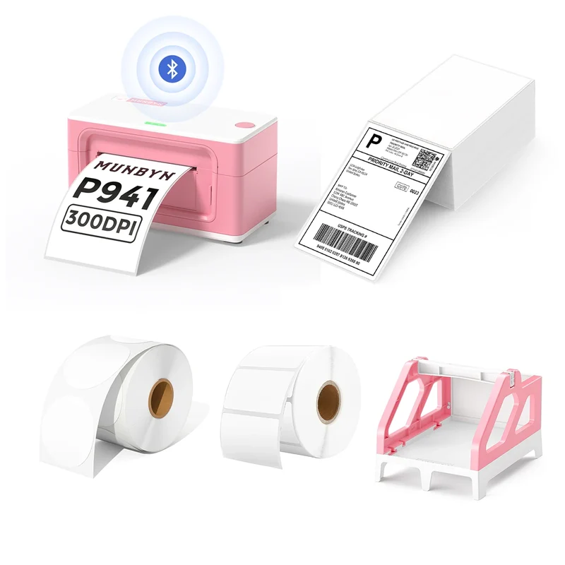 MUNBYN RW941BP 300DPI Bluetooth Thermal Label Printer Kit for Product Labels