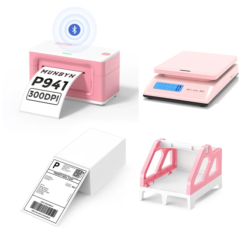 MUNBYN RW941BP 300DPI Bluetooth Thermal Label Printer Kit for Product Labels