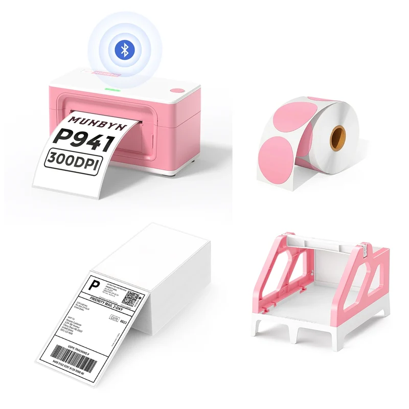 MUNBYN RW941BP 300DPI Bluetooth Thermal Label Printer Kit for Product Labels