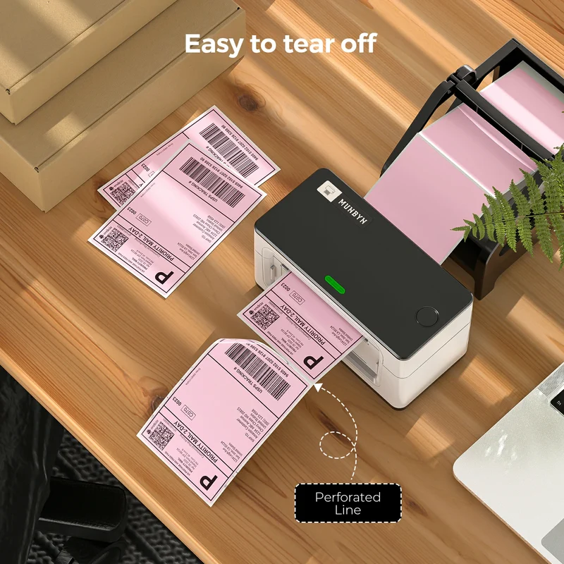 MUNBYN 4x6 Pink Fan-Fold Direct Thermal Shipping Labels