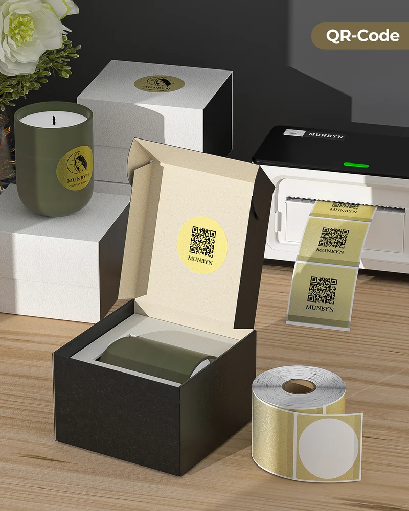 MUNBYN 2" Gold Glitter Thermal Labels for Logo and Packaging Stickers