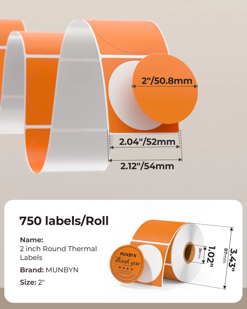 MUNBYN 2" Circle Direct Thermal Labels for Product, Logo and Multi-Purpose Stickers