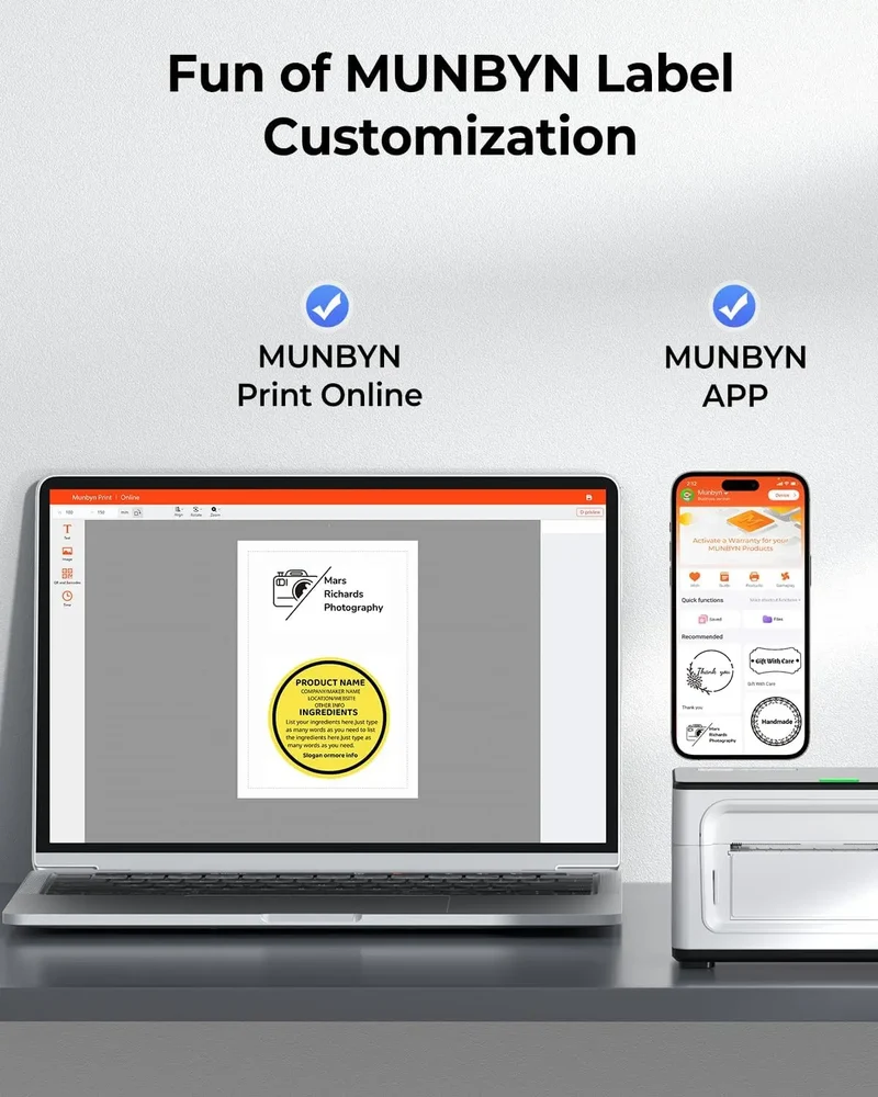 MUNBYN RW941AP AirPrint Thermodrucker für vielseitige Etiketten
