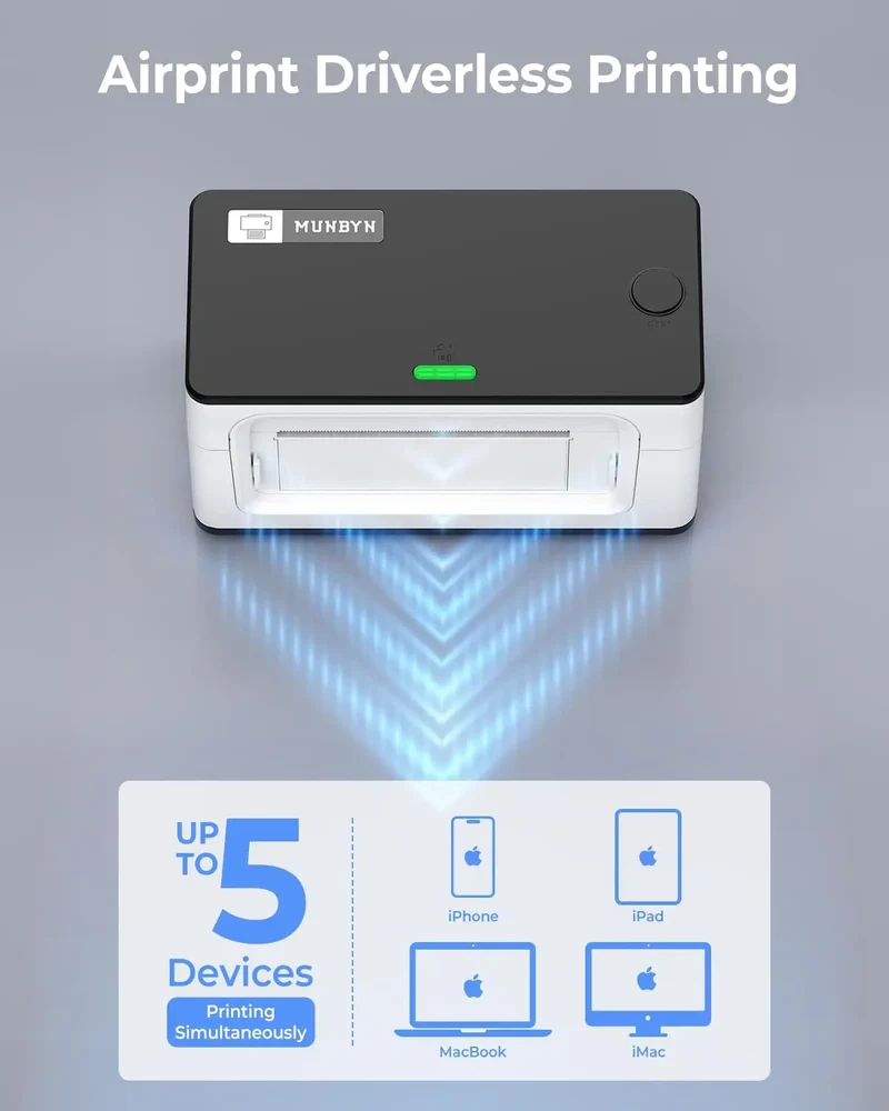 MUNBYN RW941AP AirPrint Thermodrucker für vielseitige Etiketten