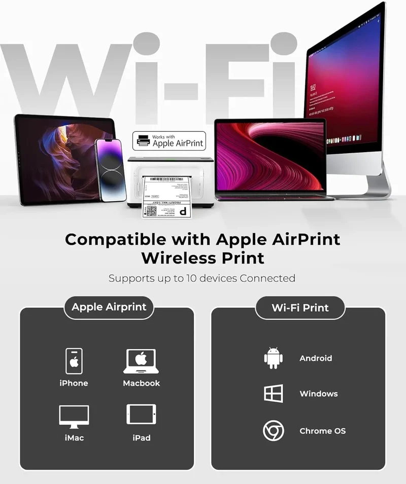 MUNBYN RW941AP AirPrint Thermodrucker für vielseitige Etiketten