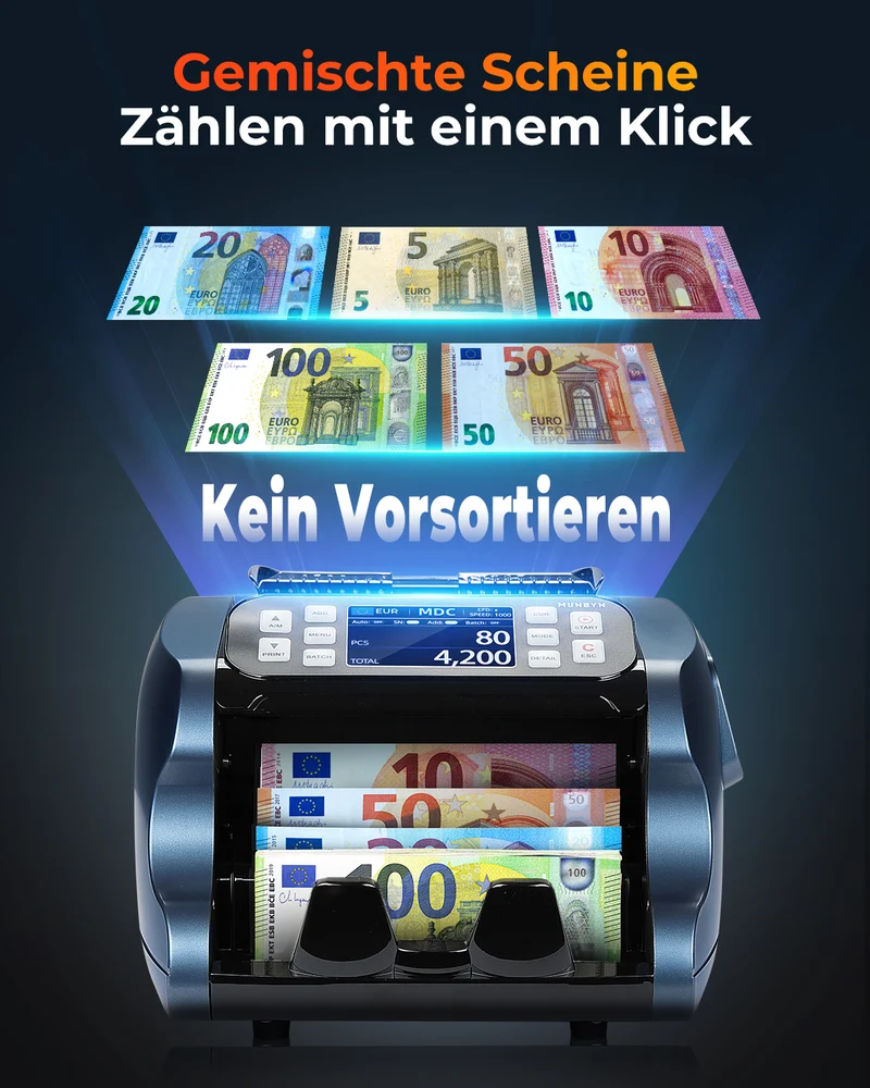 MUNBYN IMC22 Geldzählmaschine für gemischte Stückelungen