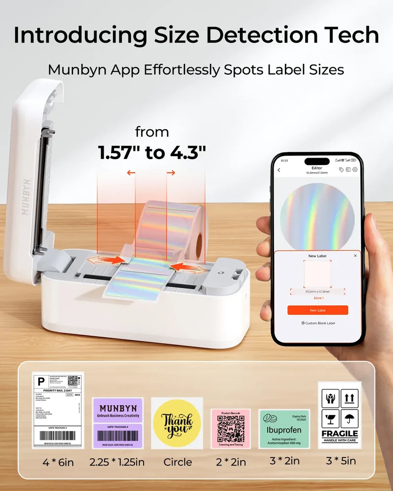MUNBYN RW402B Bluetooth Thermodrucker Kit für tägliche Versandetiketten