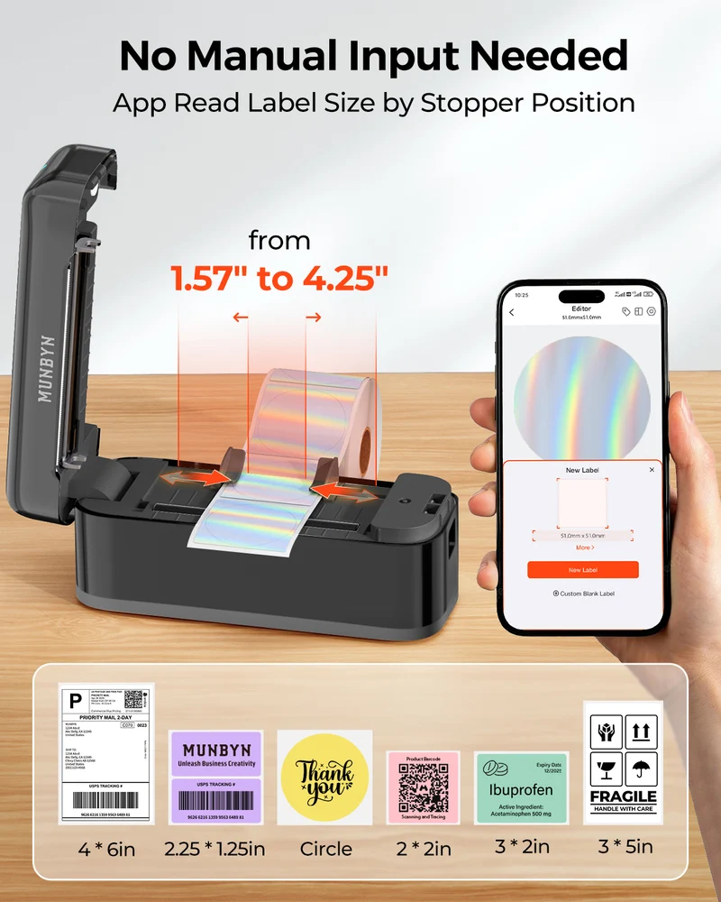 MUNBYN RW402B Bluetooth Thermodrucker Kit für tägliche Versandetiketten