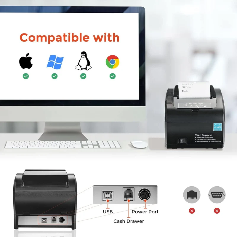 MUNBYN P047U 80mm USB Bondrucker für Restaurants und Geschäfte