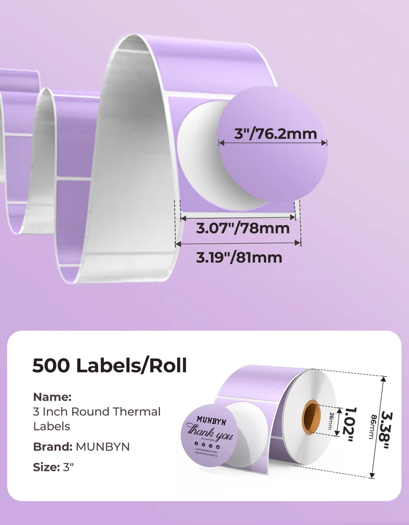 MUNBYN 3" Round Thermal Labels for Product, Logo and Multi-Purpose Use