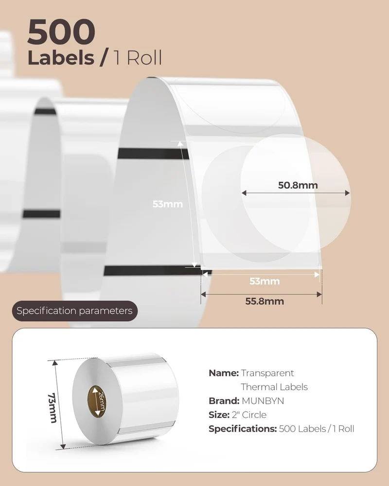 MUNBYN 2" Glitter Thermal Labels for Logo and Packaging Stickers