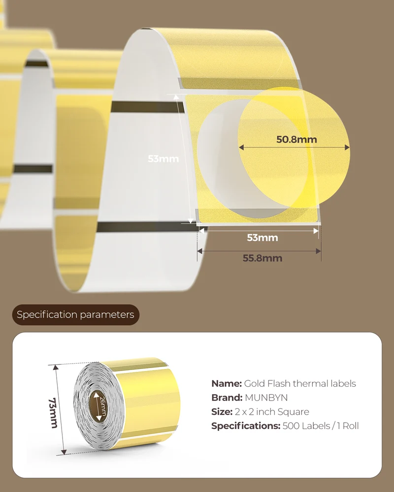 MUNBYN 2" Glitter Thermal Labels for Logo and Packaging Stickers