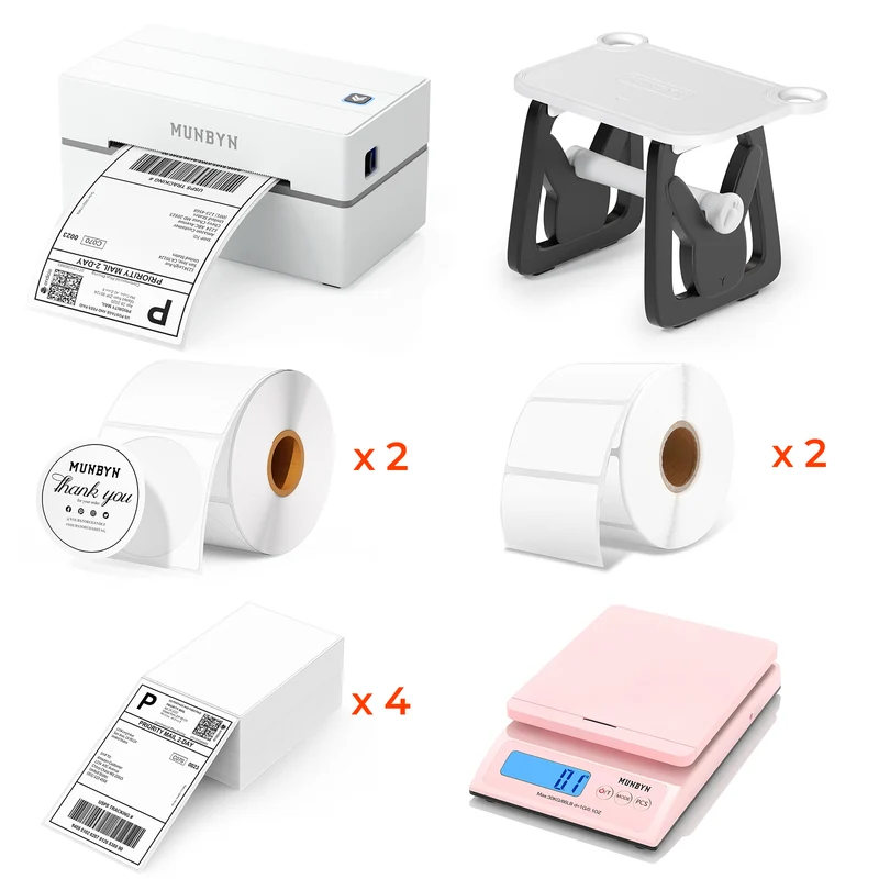 MUNBYN RW130B Bluetooth Thermal Label Printer Kit for Starter Shipping and Basic Labels