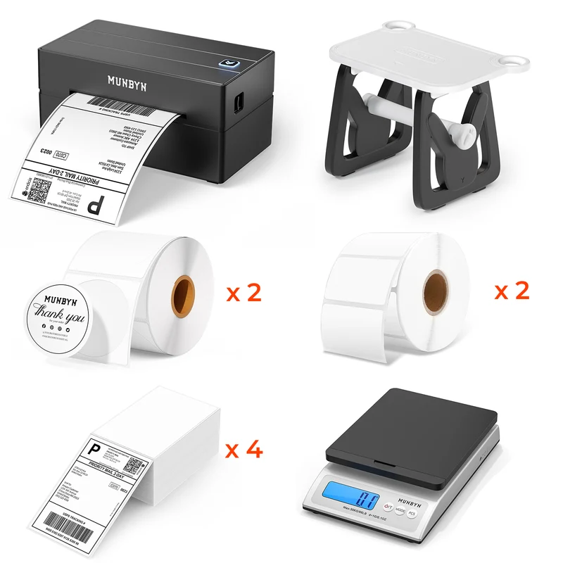 MUNBYN RW130B Bluetooth Thermal Label Printer Kit for Starter Shipping and Basic Labels