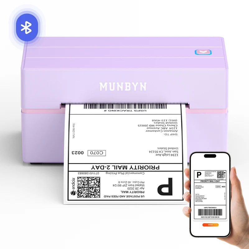 MUNBYN RW130B Bluetooth Thermal Label Printer Kit for Starter Shipping and Basic Labels