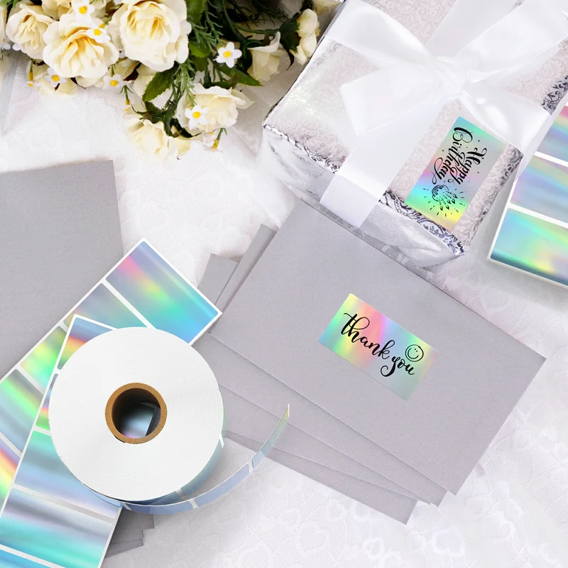 MUNBYN Holographic Silver Thermal Labels for Product Packaging