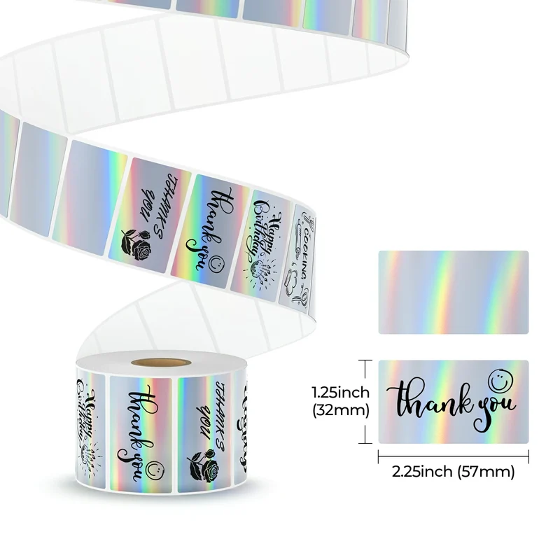 MUNBYN Holographic Silver Thermal Labels for Product Packaging