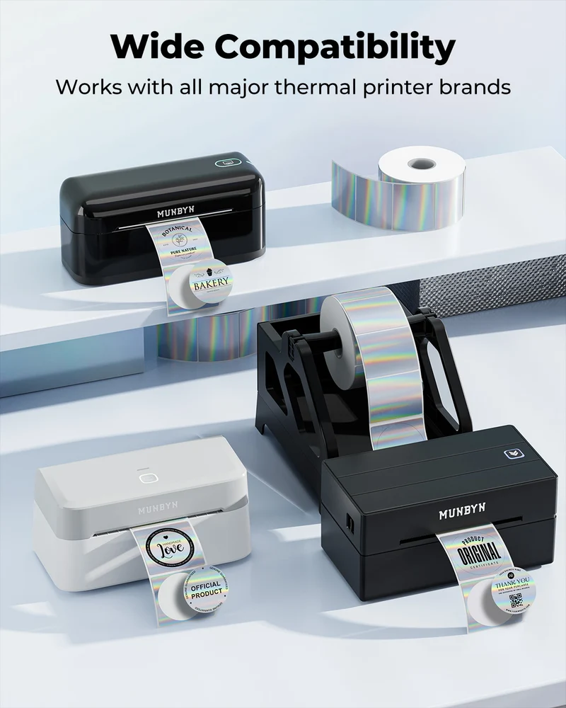 MUNBYN Holographic Silver Thermal Labels for Product Packaging