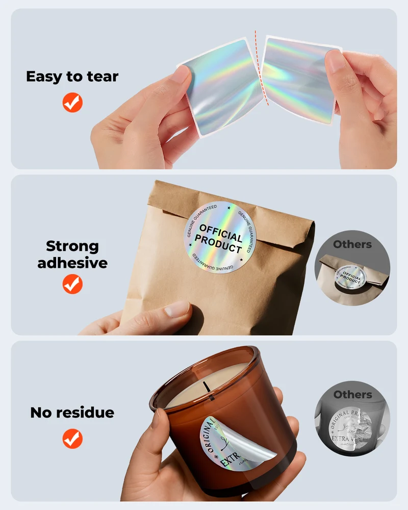 MUNBYN Holographic Silver Thermal Labels for Product Packaging