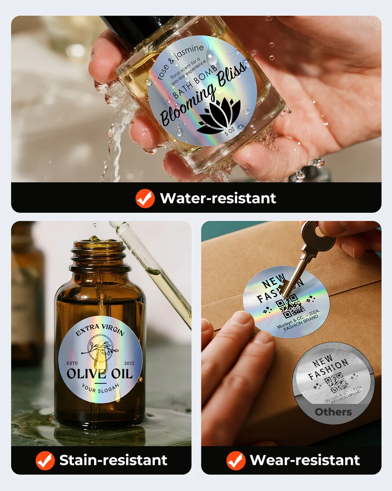 MUNBYN Holographic Silver Thermal Labels for Product Packaging