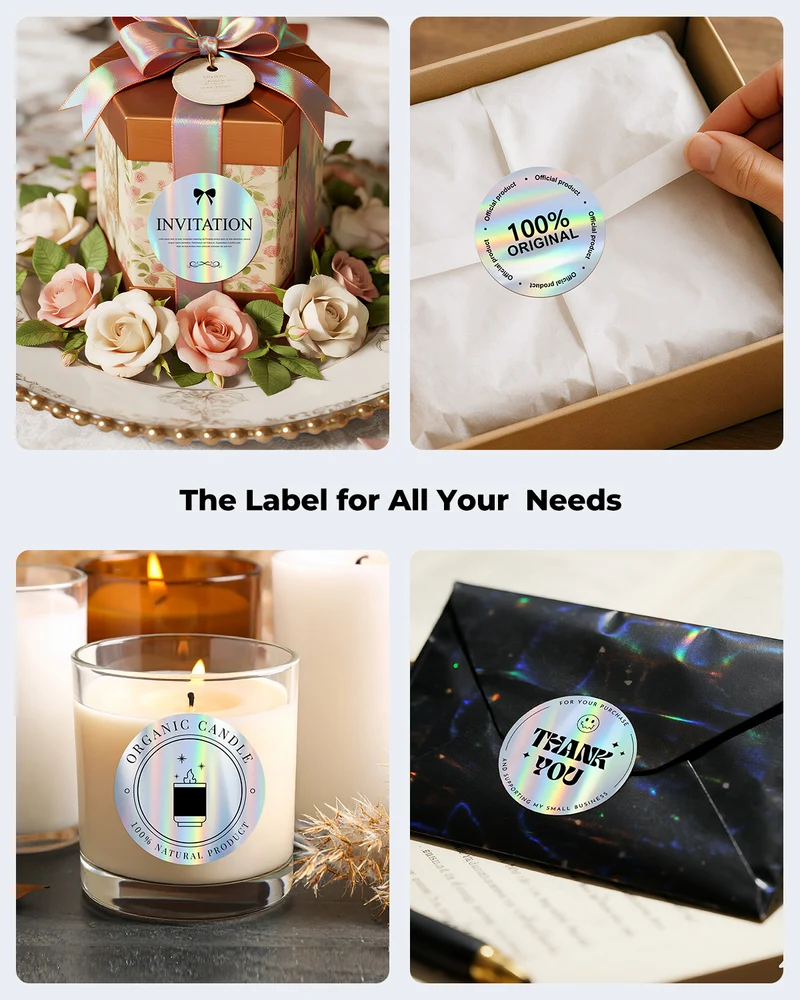 MUNBYN Holographic Silver Thermal Labels for Product Packaging