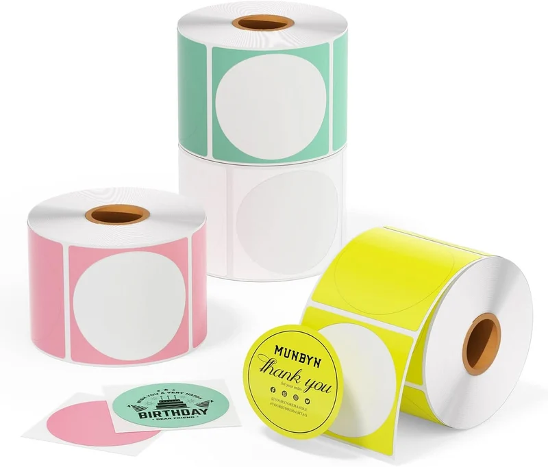 MUNBYN 2" Circle Thermal Labels for Product, Logo and Multi-Purpose Stickers, 750/Roll