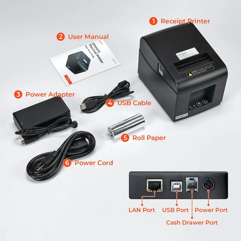 MUNBYN P072 80mm Bondrucker mit Auto-Cutter für POS-Systeme