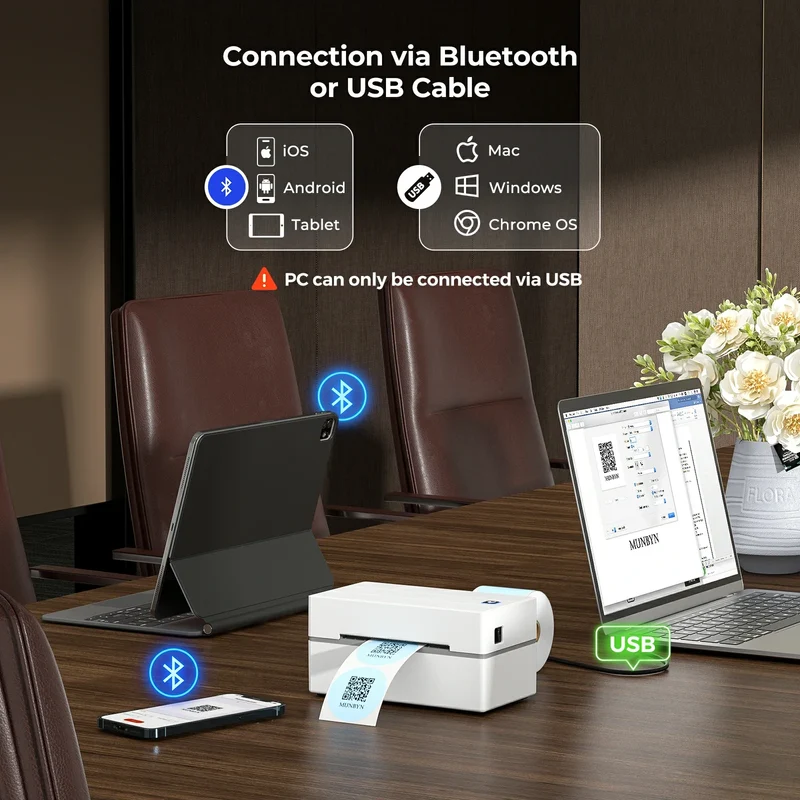 MUNBYN RW130B Bluetooth Thermodrucker Kit für Versand und einfache Etiketten