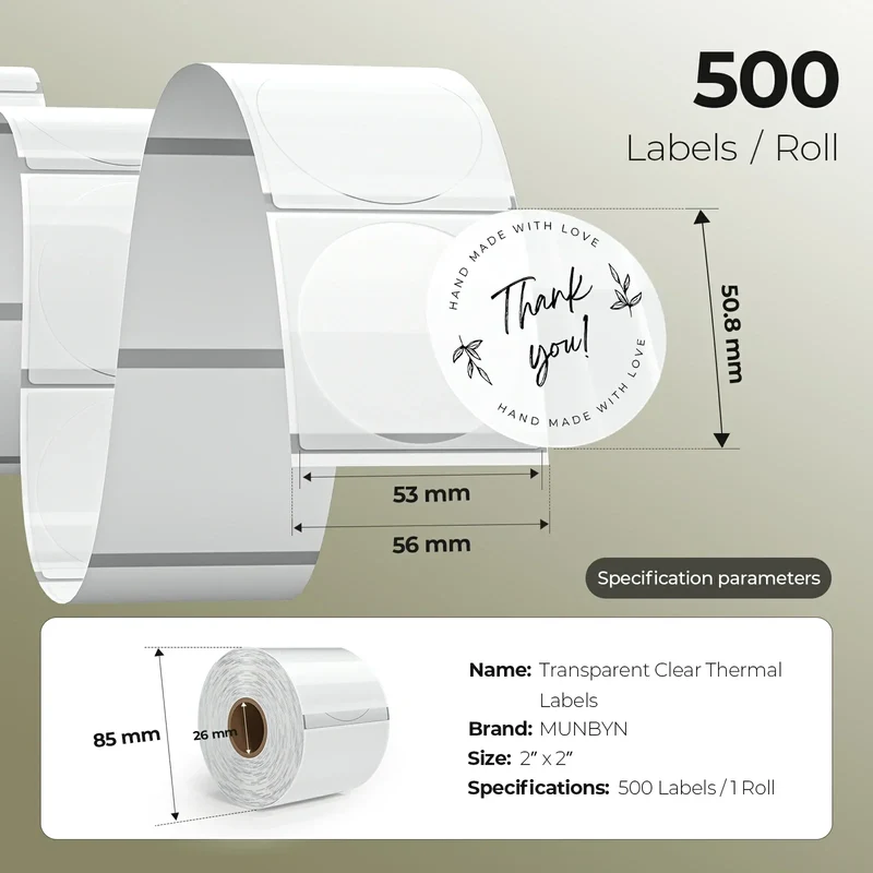 MUNBYN 2" transparente Thermoetiketten für Logos und Verpackung