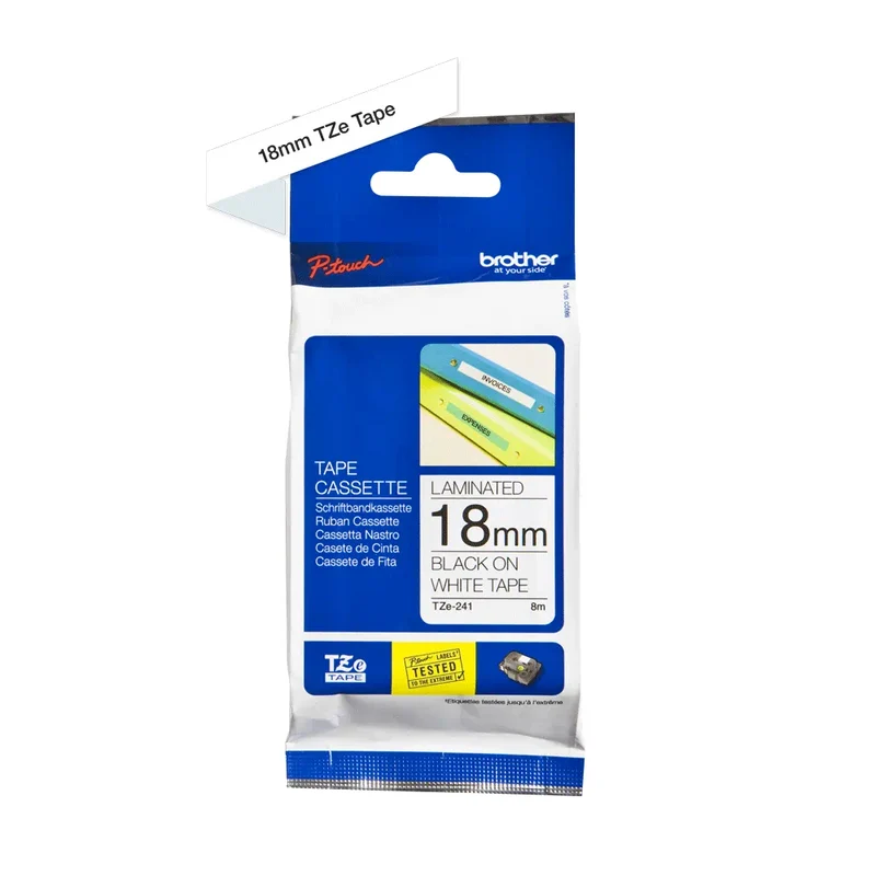 Cassette originale à ruban pour étiqueteuse Brother 18mm noir sur blanc - TZe-241
