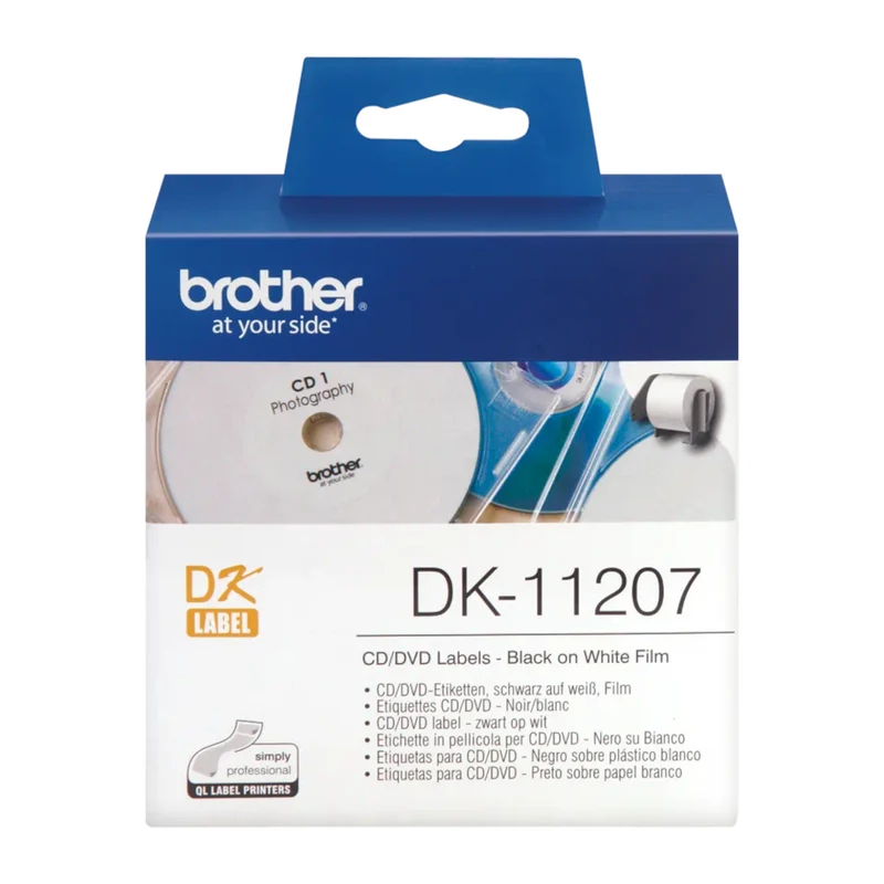 Rouleau d'étiquettes pour CD/DVD Brother original noir sur blanc, 58 mm - DK-11207