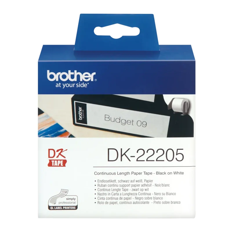 Rouleau de papier continu Brother original noir sur blanc, 62 mm de large - DK-22205