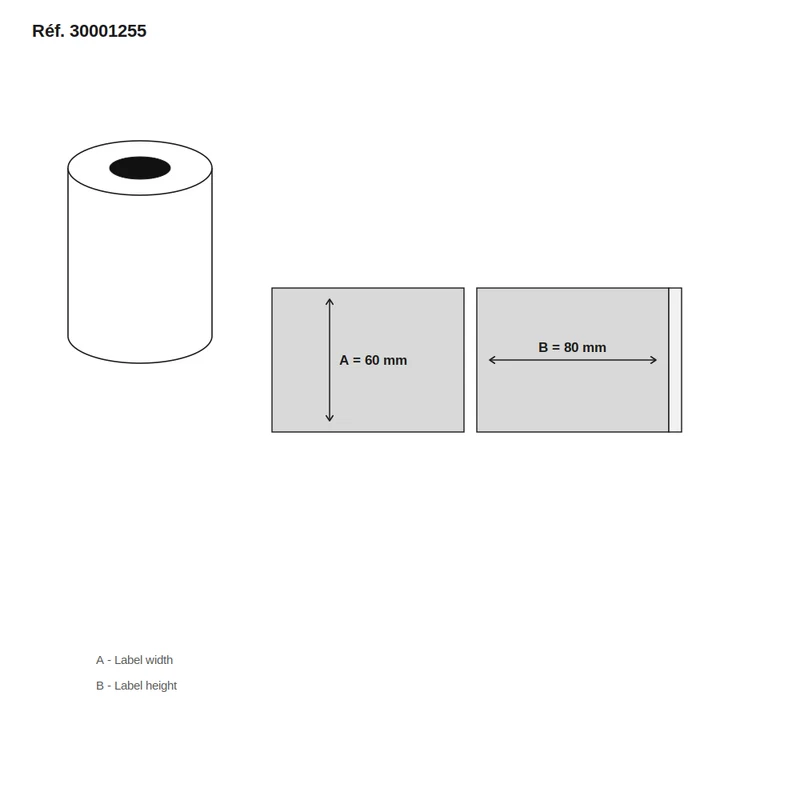 Étiquettes balance Digi 60x80 mm blanc dessus, enroulement intérieur - boîte de 12 rouleaux (2 000 étiq./rouleau) - Réf. 30001255