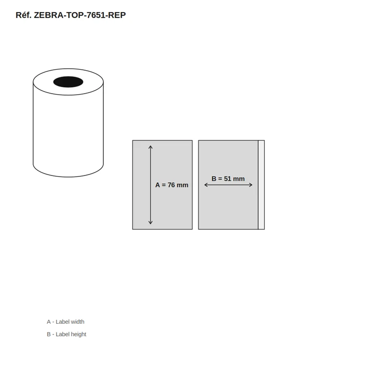 Étiquettes Zebra PAPER: THERMAL TOP 76x51 Repositionnable - carton de 12 rouleaux x 1 370 étiq./rouleau - Réf. ZEBRA-TOP-7651-REP