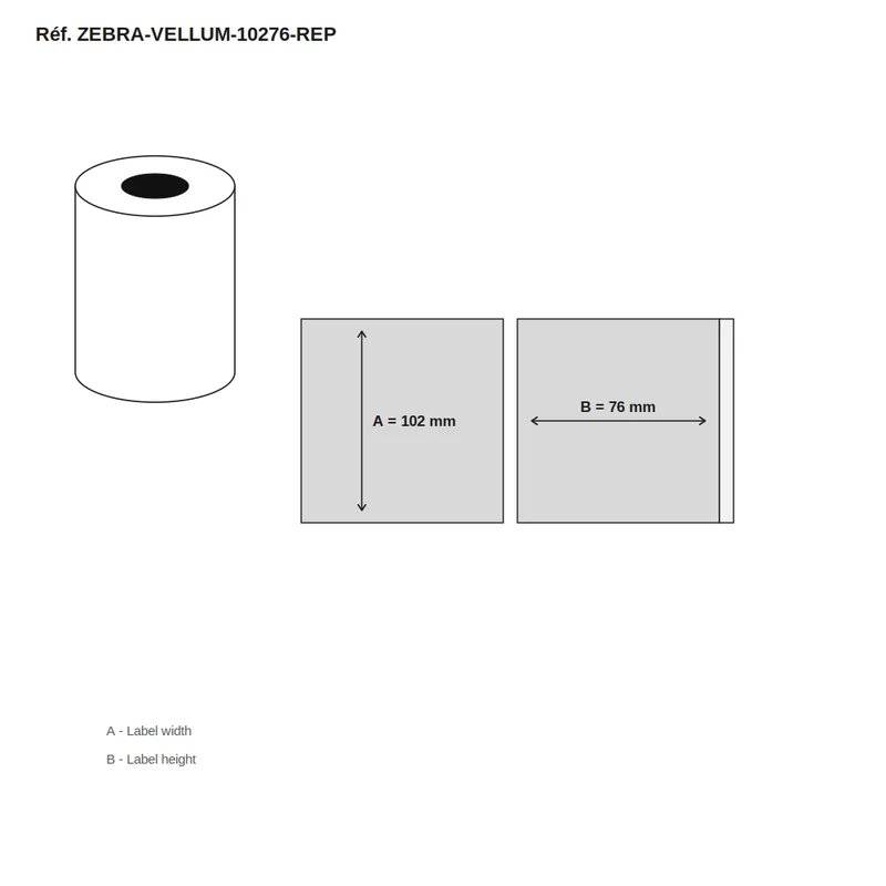 Étiquettes Zebra PAPER: VELLUM (Non-Thermal Eco) 102x76 Repositionnable - carton de 12 rouleaux x 930 étiq./rouleau - Réf. ZEBRA-VELLUM-10276-REP