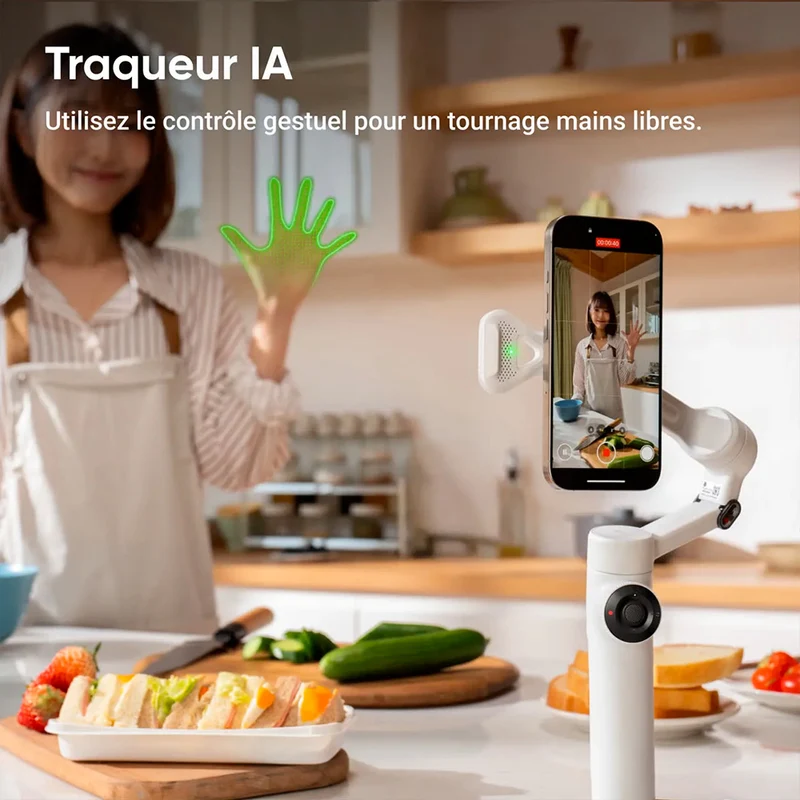Stabilisateur pour téléphone Flow 2 avec Traqueur IA (Gris)